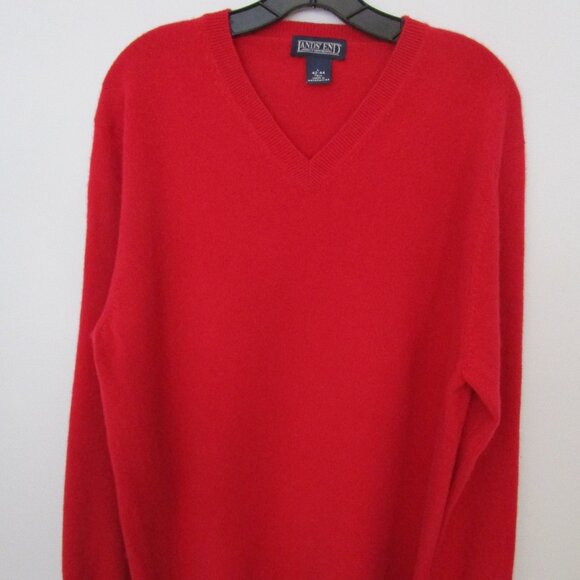 Mens Red CASHMERE Classic V Neck Pullover Sweater - Picture 2 of 10
